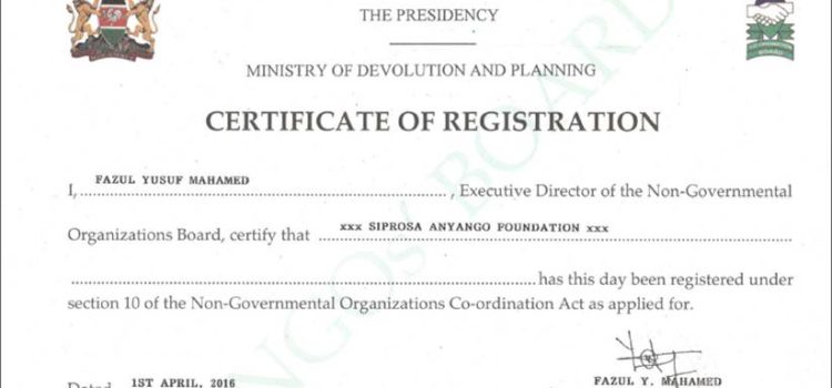 Siprosa is registered as a NGO in Kenya